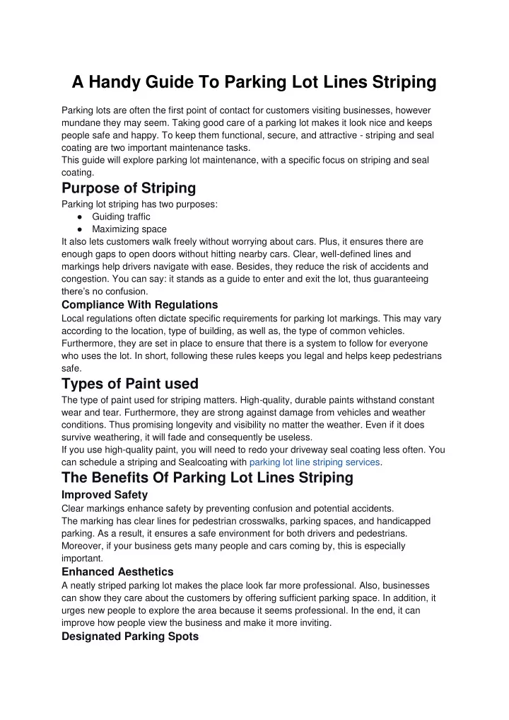 a handy guide to parking lot lines striping