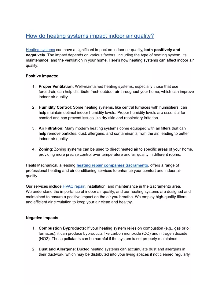 how do heating systems impact indoor air quality