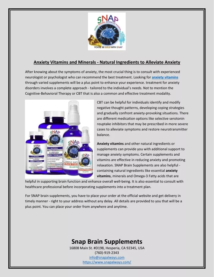 anxiety vitamins and minerals natural ingredients