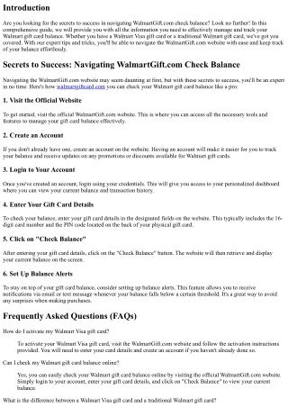 Secrets to Success: Navigating WalmartGift.com Check Balance