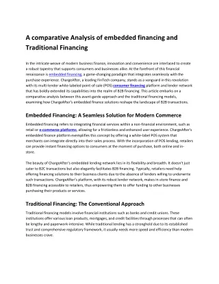 A comparative Analysis of embedded financing and Traditional Financing