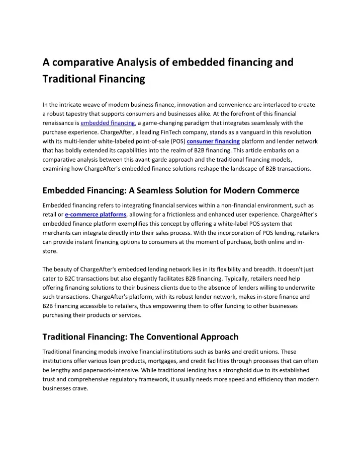 a comparative analysis of embedded financing