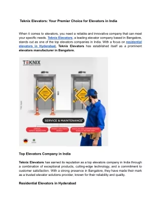 Teknix Elevators_ Your Premier Choice for Elevators in India