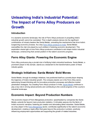 Unleashing India's Industrial Potential_ The Impact of Ferro Alloy Producers on Growth