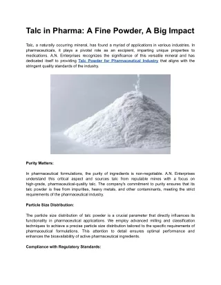 Talc in Pharma: A Fine Powder, A Big Impact