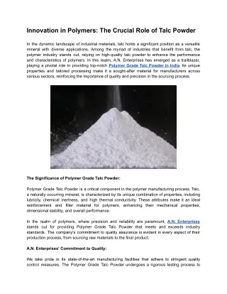 Innovation in Polymers: The Crucial Role of Talc Powder