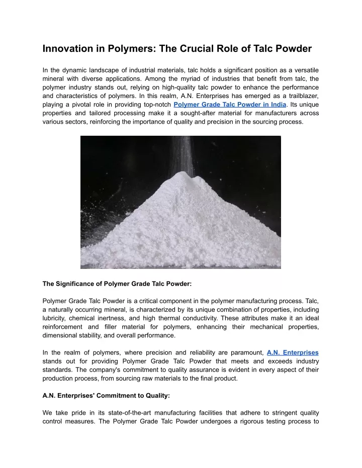 innovation in polymers the crucial role of talc