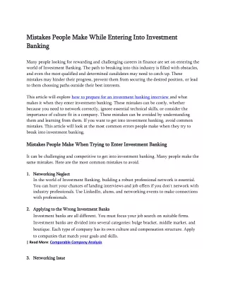 Mistakes People Make While Entering Into Investmnet Banking