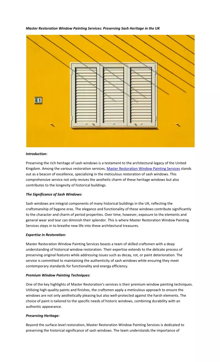 master restoration window painting services