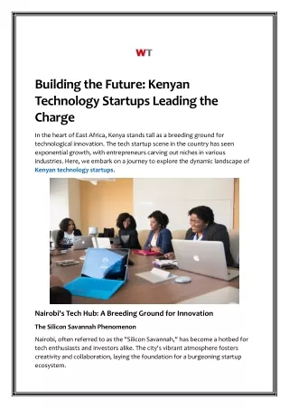 Building the Future - Kenyan Technology Startups Leading the Charge