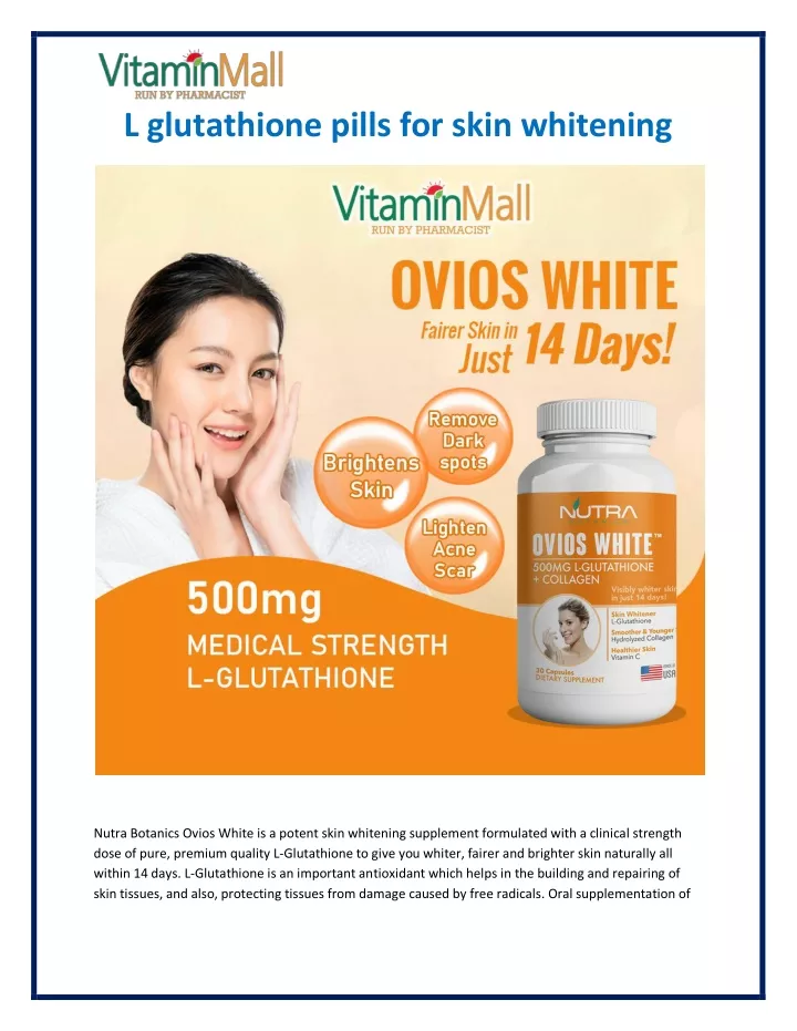 l glutathione pills for skin whitening