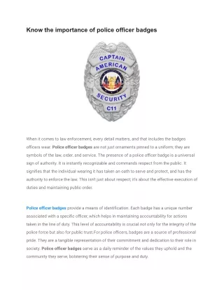 Know the importance of police officer badges