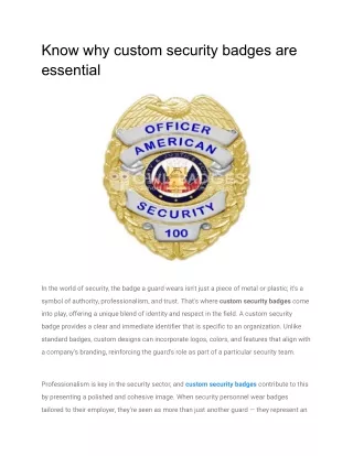 Know why custom security badges are essential
