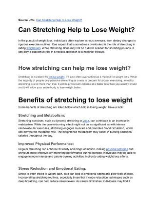Can Stretching Help to Lose Weight