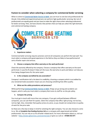 Factors to consider when selecting a company for commercial boiler servicing