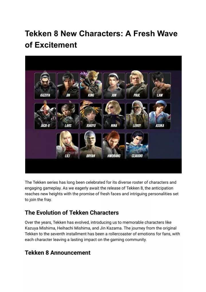 tekken 8 new characters a fresh wave of excitement