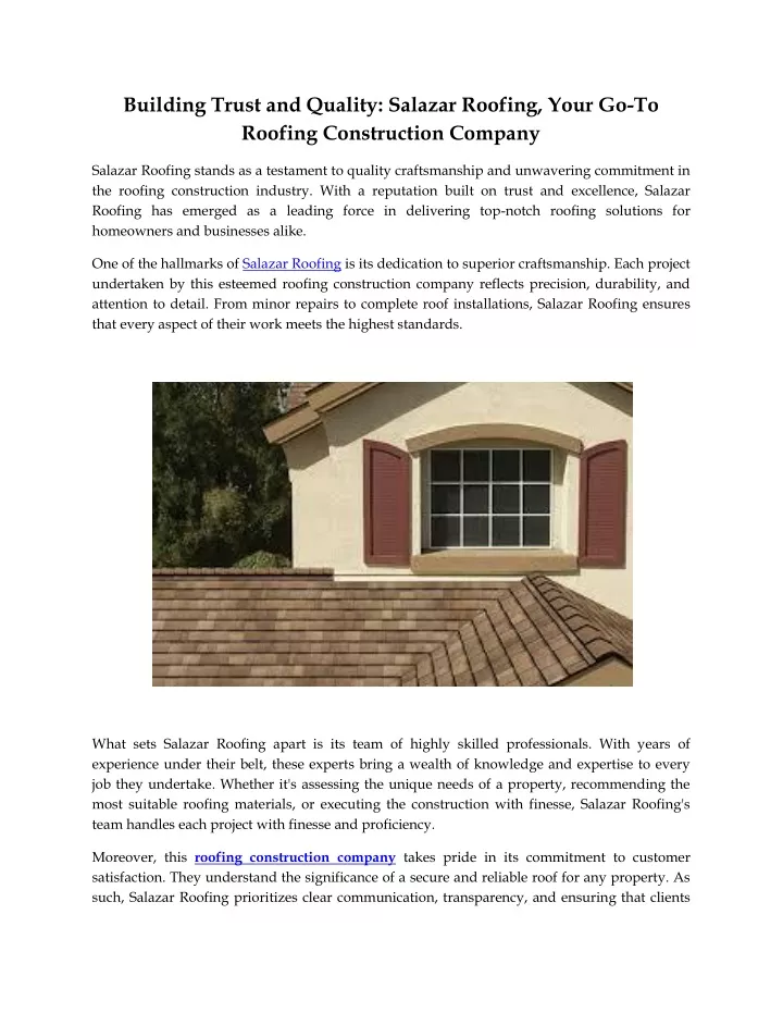 building trust and quality salazar roofing your