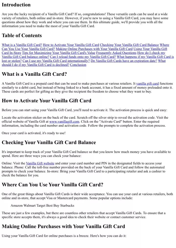 PPT - The Ultimate Guide to Using Your Vanilla Gift Card
