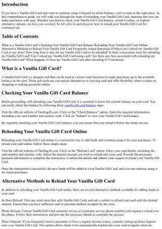 How to Reload Your Vanilla Gift Card for Continued Use