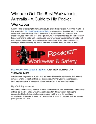 Where to Get The Best Workwear in Australia - A Guide to Hip Pocket Workwear