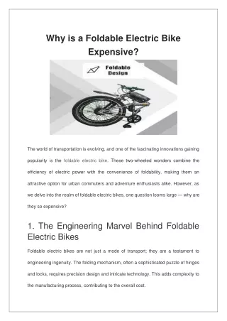 Why is a Foldable Electric Bike Expensive?