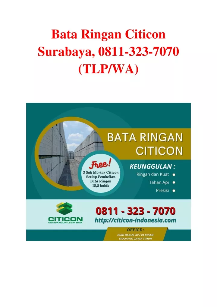 bata ringan citicon surabaya 0811 323 7070 tlp wa