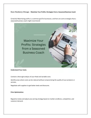 Dave Newberry Chicago - Maximize Your Profits - Strategies from a Seasoned Business Coach
