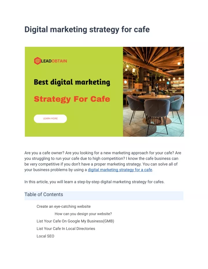 digital marketing strategy for cafe