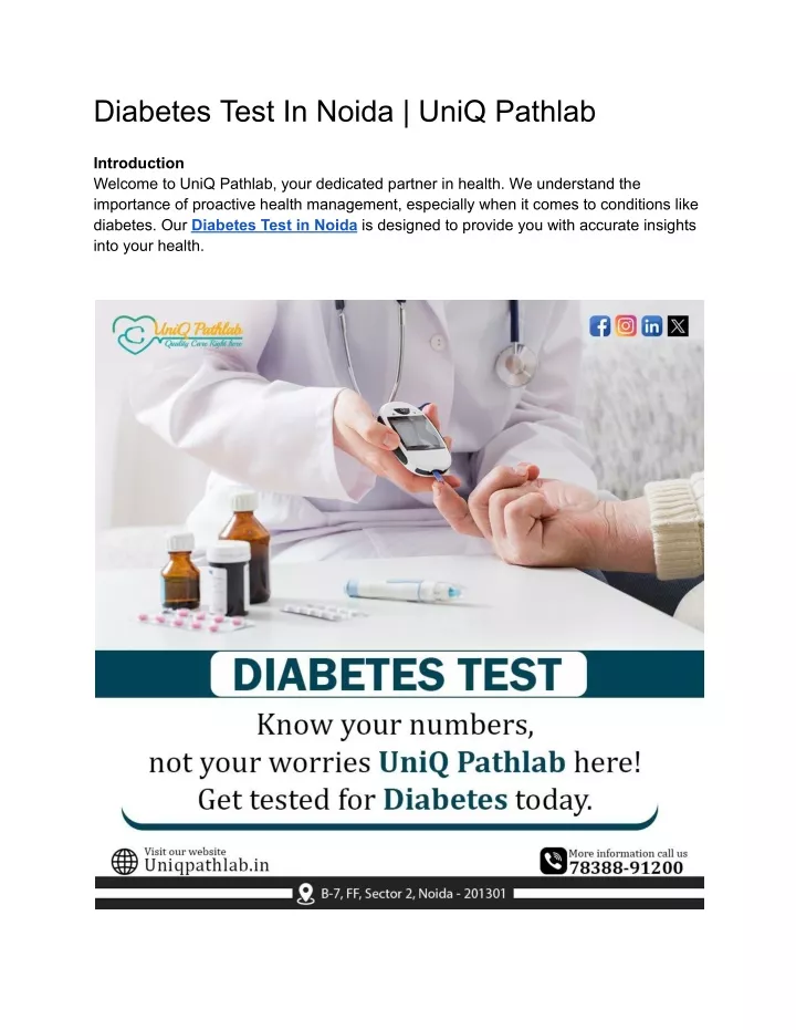 diabetes test in noida uniq pathlab