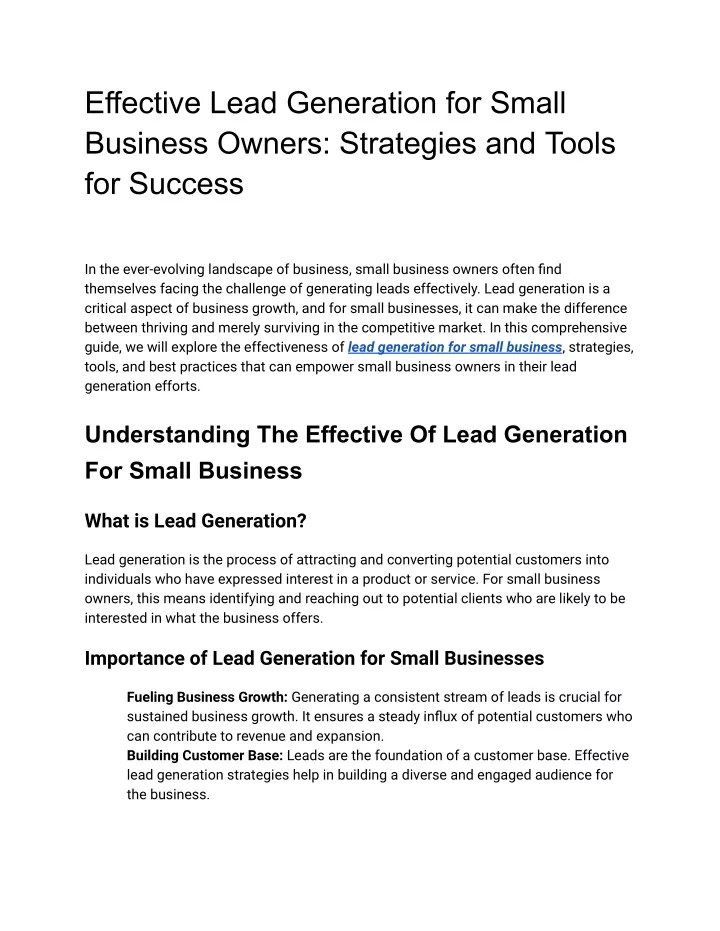 effective lead generation for small business