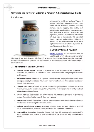 Mtnvitamins - Unveiling the Power of Vitamin C Powder - A Comprehensive Guide