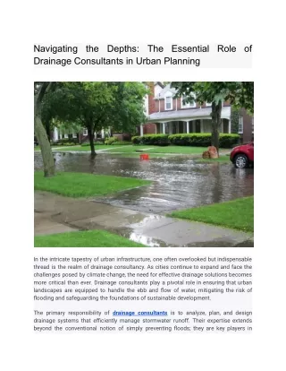Navigating the Depths: The Essential Role of Drainage Consultants in Urban Plann