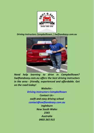 driving instructors campbelltown swiftandeasy