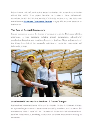 Accelerated Construction Services for General Contractors