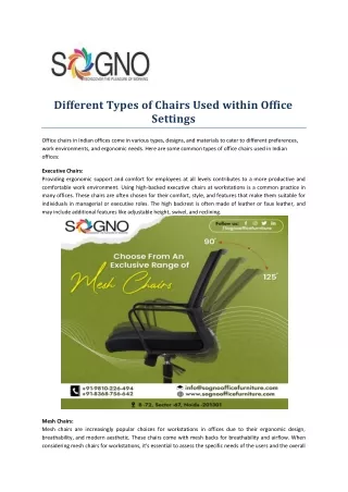 Different Types of Chairs Used within Office Settings