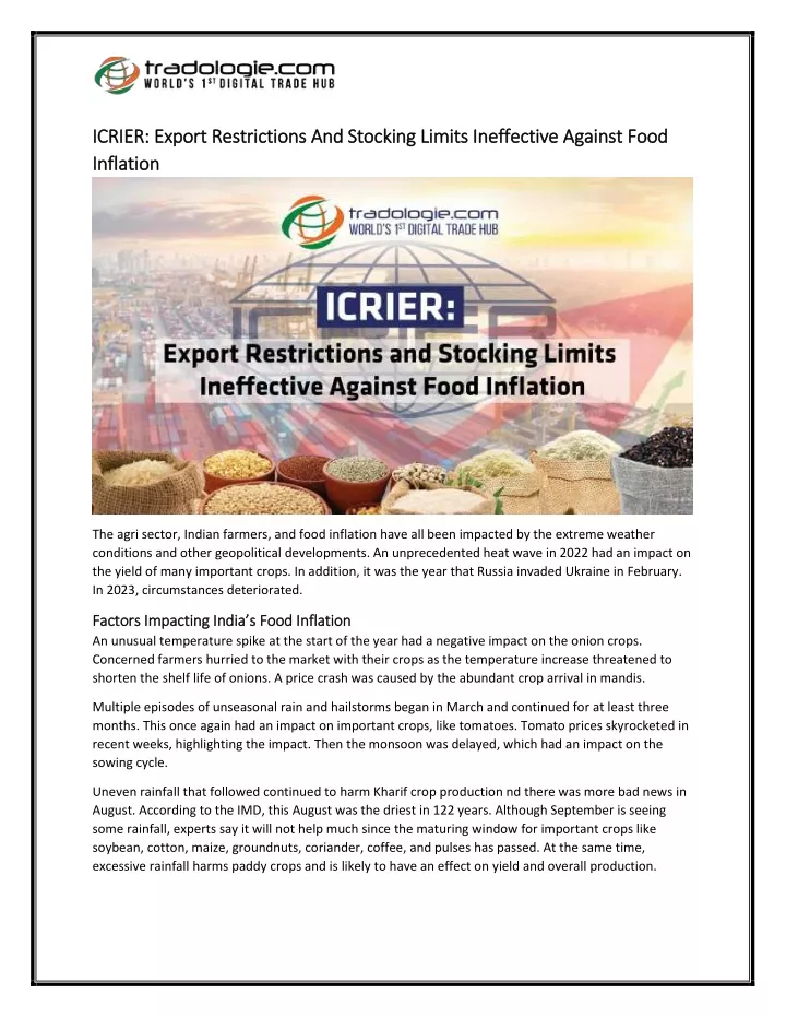 icrier export restrictions and stocking limits