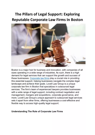 The Pillars of Legal Support- Exploring Reputable Corporate Law Firms In Boston