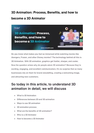 3D Animation_ Process, Benefits, and how to become a 3D Animator