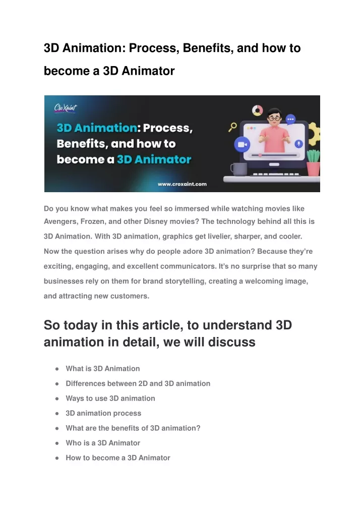 3d animation process benefits and how to become