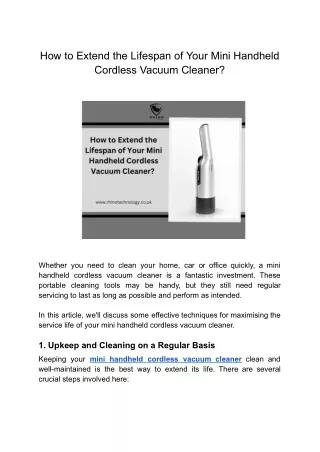 How to Extend the Lifespan of Your Mini Handheld Cordless Vacuum Cleaner