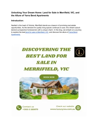 Unlocking Your Dream Home_ Land for Sale in Merrifield, VIC, and the Allure of Yarra Bend Apartments