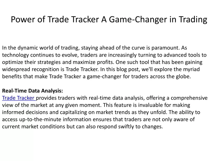 power of trade tracker a game changer in trading