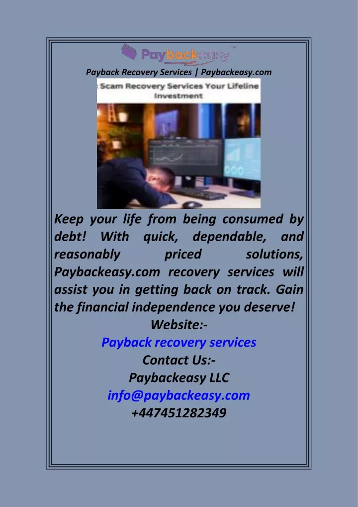 payback recovery services paybackeasy com