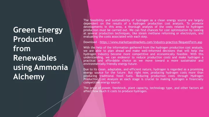 green energy production from renewables using ammonia alchemy