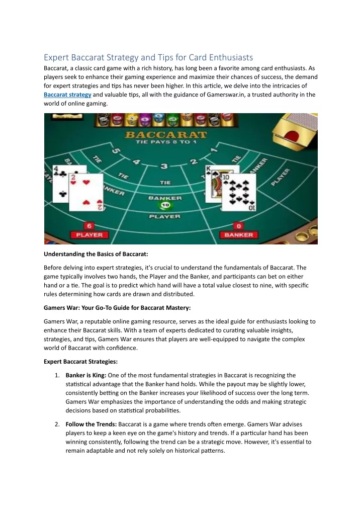 expert baccarat strategy and tips for card