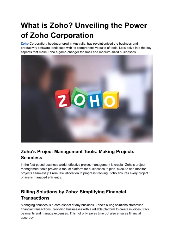 what is zoho unveiling the power of zoho