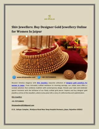 Shiv Jewellers Buy Designer Gold Jewellery Online for Women In Jaipur