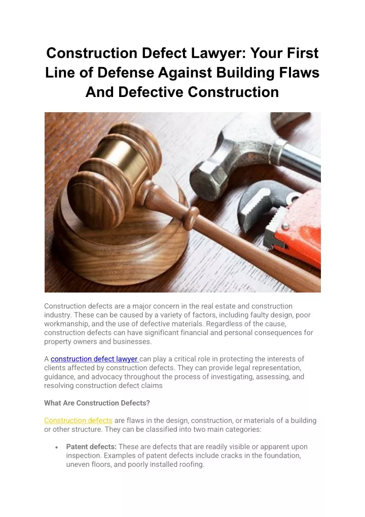 construction defect lawyer your first line