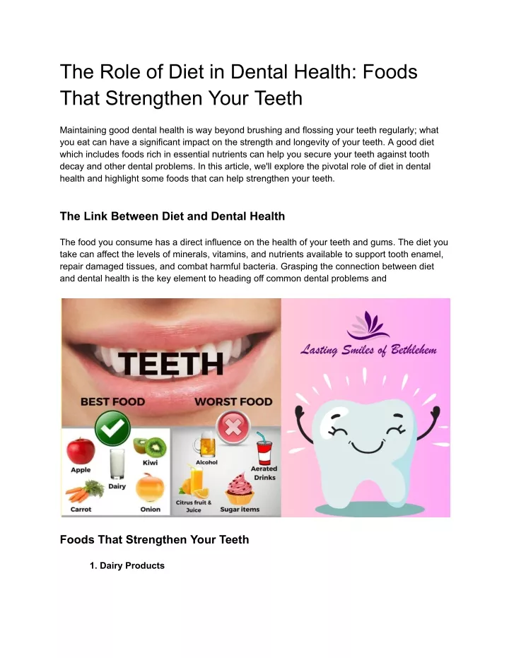 the role of diet in dental health foods that