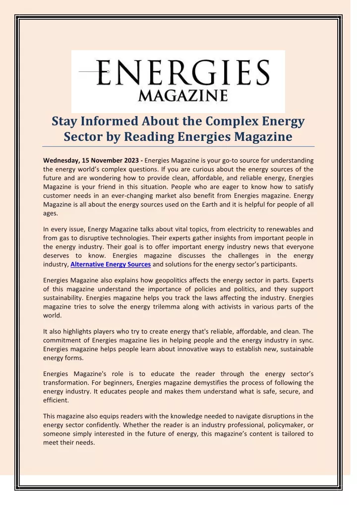 stay informed about the complex energy sector